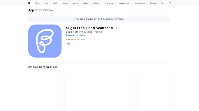 Sugar Free: Food Scanner AI — бесплатная нейросеть   в медицине. 