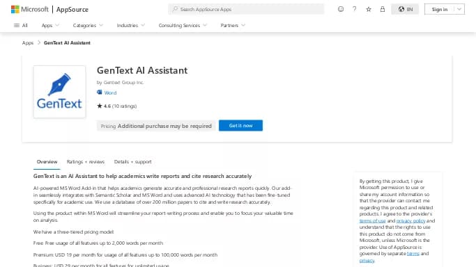 GenText AI Assistant for MS Word — бесплатная нейросеть   для написания текста. Бесплатная версия с ограниченным функционалом, есть платные тарифы.