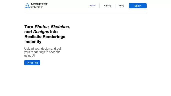 Architect Render — бесплатная нейросеть   в сфере недвижимости и архитектуры. Бесплатная версия с ограниченным функционалом, есть платные тарифы.