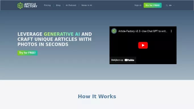 Article Factory — бесплатная нейросеть   для копирайтинга. Бесплатная версия с ограниченным функционалом, есть платные тарифы.