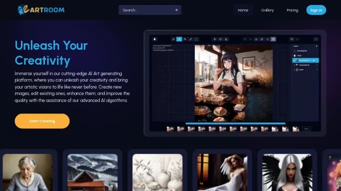 Artroom AI — бесплатная нейросеть   для создания изображений. Бесплатная версия с ограниченным функционалом, есть платные тарифы.