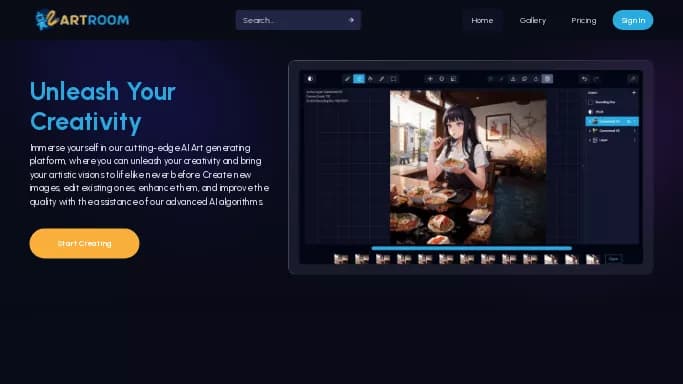 Artroom AI — бесплатная нейросеть   для создания изображений. Бесплатная версия с ограниченным функционалом, есть платные тарифы.