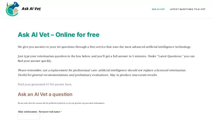 Ask AI Vet — бесплатная нейросеть   в медицине. 