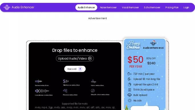 Audio Enhancer — бесплатная нейросеть   для редактирования аудио. Бесплатная версия с ограниченным функционалом, есть платные тарифы.