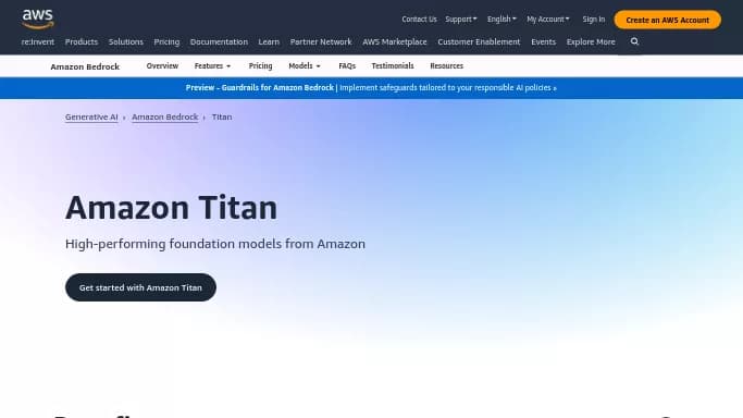 Amazon Titan — бесплатная нейросеть   для создания изображений,  для написания текста. Бесплатная версия с ограниченным функционалом, есть платные тарифы.