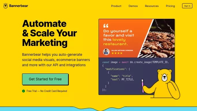 Bannerbear — платная нейросеть  для помощи в автоматизации,  для маркетинга,  для SMM,  для создания видео. Бесплатная версия с ограниченным функционалом, есть платные тарифы.