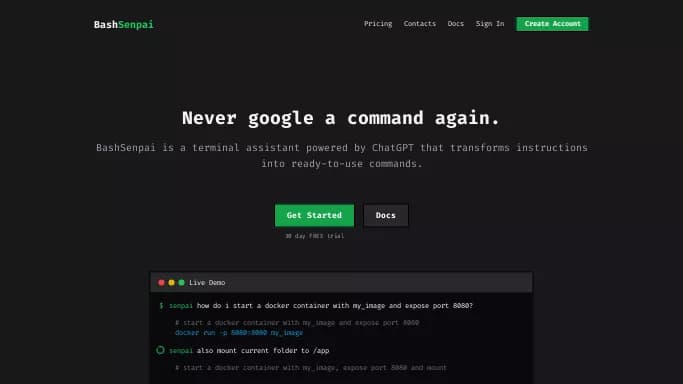 BashSenpai — платная нейросеть   для разработки программного обеспечения,  — чат-бот,  для повышения продуктивности, для помощи в автоматизации. 