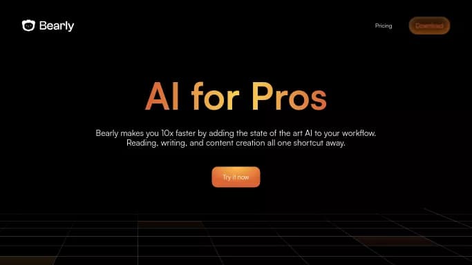 Bearly AI — бесплатная нейросеть  , расширения ChatGPT,  для таблиц и PDF,  для повышения продуктивности,  для суммаризации текста,  для помощи в образовании. Бесплатная версия с ограниченным функционалом, есть платные тарифы.