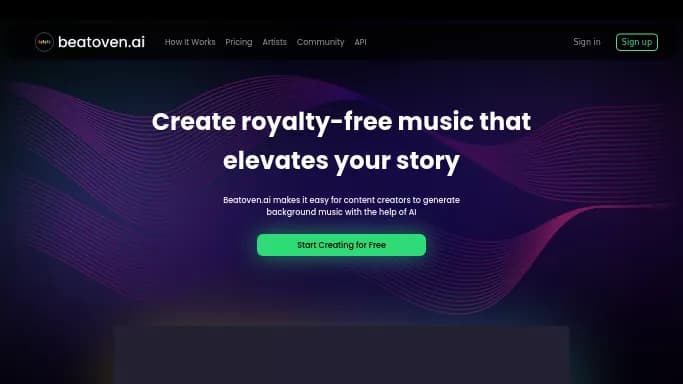 Beatoven — бесплатная нейросеть   для создания музыки. Бесплатная версия с ограниченным функционалом, есть платные тарифы.