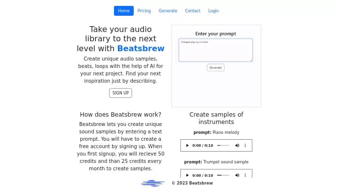 Beatsbrew — платная нейросеть   для создания музыки. Бесплатная версия с ограниченным функционалом, есть платные тарифы.