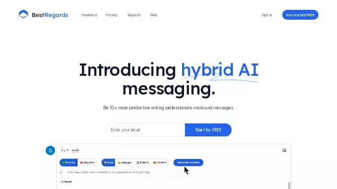 Bestregards — бесплатная нейросеть   для работы с электронной почтой. Бесплатная версия с ограниченным функционалом, есть платные тарифы.