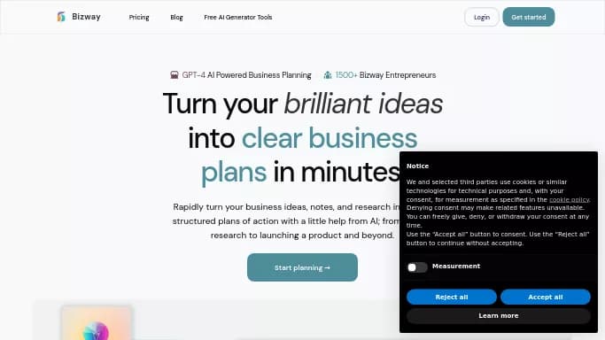 Bizway — платная нейросеть   для маркетинга. Бесплатная версия с ограниченным функционалом, есть платные тарифы.