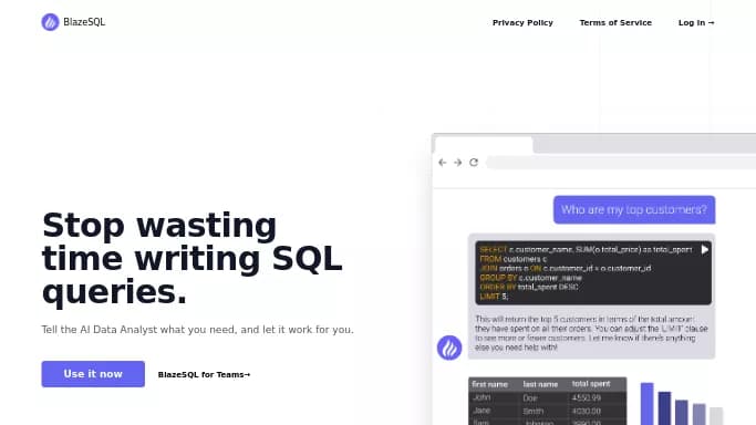 Blaze SQL — бесплатная нейросеть   для разработки программного обеспечения. 