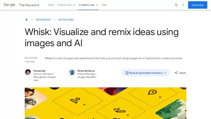 Whisk Google — бесплатная нейросеть   для редактирования изображений,  для создания изображений. 