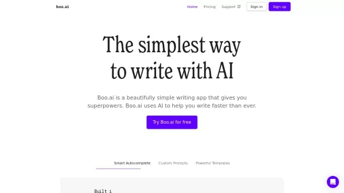 Boo.ai — бесплатная нейросеть   для написания текста. Бесплатная версия с ограниченным функционалом, есть платные тарифы.