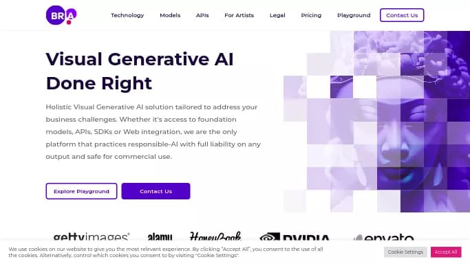 Bria — бесплатная нейросеть   для разработки программного обеспечения. Бесплатная версия с ограниченным функционалом, есть платные тарифы.
