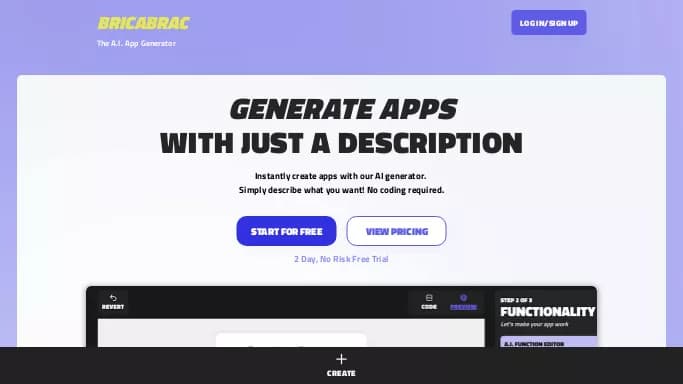 Bricabrac — платная нейросеть   для no Code/Low Code разработки. Бесплатная версия с ограниченным функционалом, есть платные тарифы.