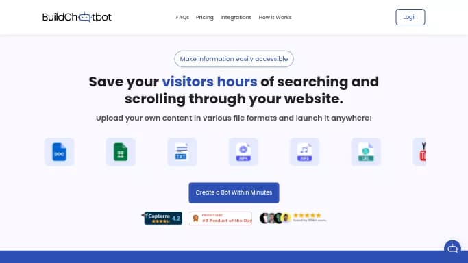 Build Chatbot — бесплатная нейросеть   — чат-бот. Бесплатная версия с ограниченным функционалом, есть платные тарифы.