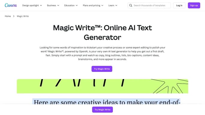 Magic Write — бесплатная нейросеть   для написания текста,  для дизайна,  для маркетинга. Бесплатная версия с ограниченным функционалом, есть платные тарифы.