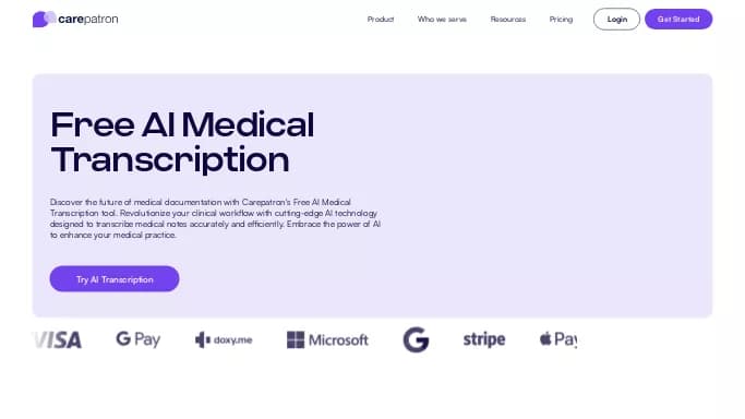 Carepatron — бесплатная нейросеть   в медицине,  для транскрибации аудио и видео,  для повышения продуктивности,  для помощи в образовании, для помощи в автоматизации. Бесплатная версия с ограниченным функционалом, есть платные тарифы.