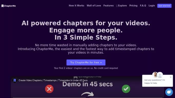 ChapterGPT — бесплатная нейросеть   для редактирования видео. Бесплатная версия с ограниченным функционалом, есть платные тарифы.