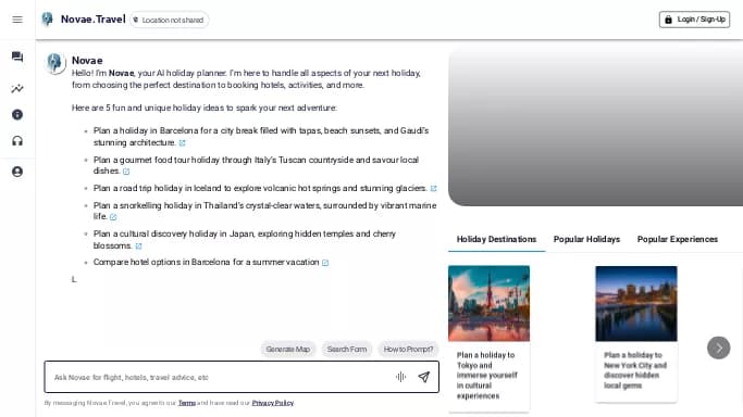 Novae.Travel — бесплатная нейросеть   для путешествий. 