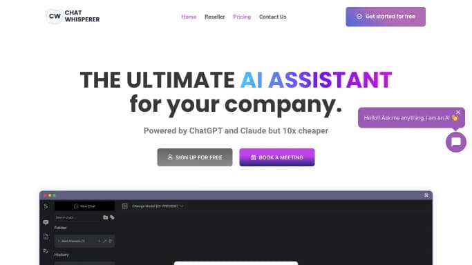 Chat Whisperer — бесплатная нейросеть   — чат-бот,  для маркетинга. Бесплатная версия с ограниченным функционалом, есть платные тарифы.