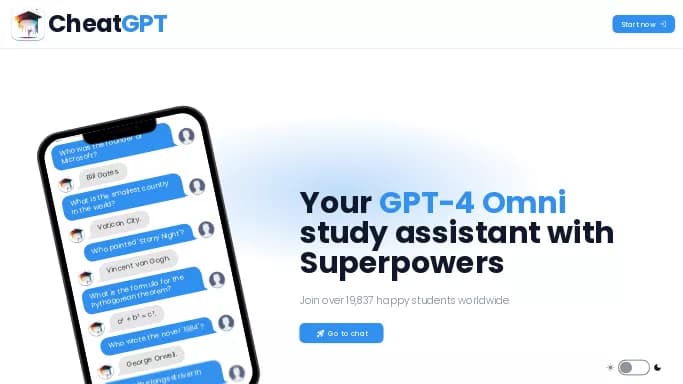 CheatGPT — бесплатная нейросеть   для помощи в образовании,  для повышения продуктивности, для помощи в автоматизации. Бесплатная версия с ограниченным функционалом, есть платные тарифы.