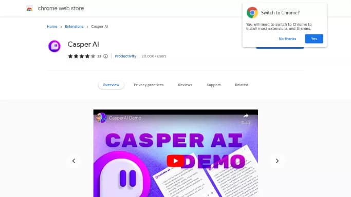 Casper AI — бесплатная нейросеть  , расширения ChatGPT,  для повышения продуктивности,  для суммаризации текста,  для помощи в образовании. 