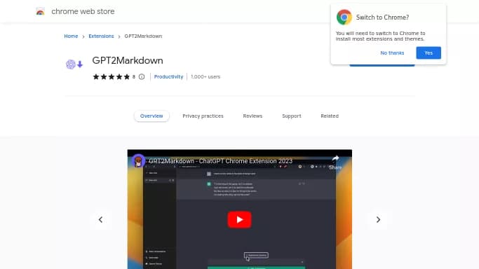 GPT2Markdown — бесплатная нейросеть  , расширения ChatGPT,  для повышения продуктивности. 