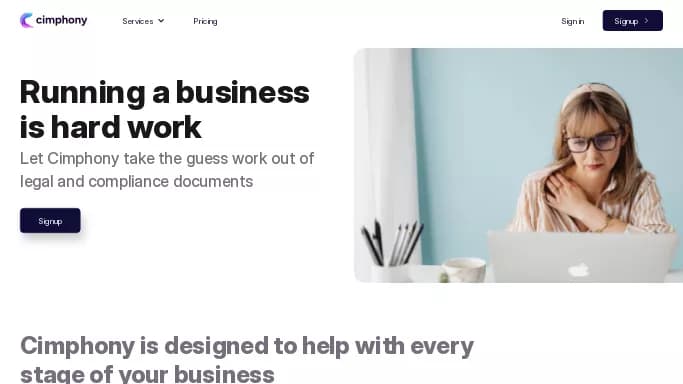 Cimphony — платная нейросеть   в области права,  помогающие в управлении персоналом,  для маркетинга. Бесплатная версия с ограниченным функционалом, есть платные тарифы.