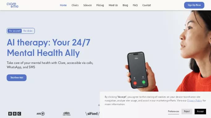 Clare & Me — бесплатная нейросеть   в медицине. Бесплатная версия с ограниченным функционалом, есть платные тарифы.