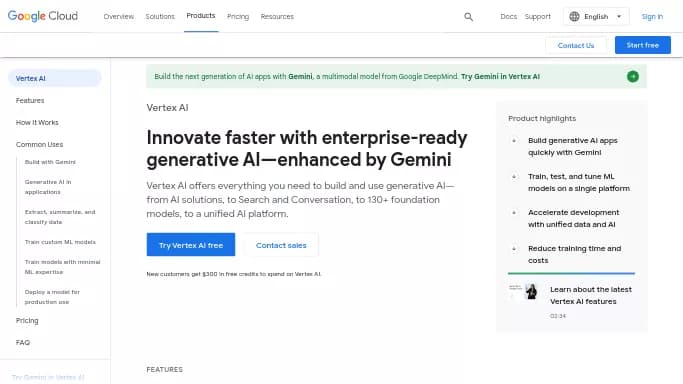 Vertex AI by Google — бесплатная нейросеть   для разработки программного обеспечения. Бесплатная версия с ограниченным функционалом, есть платные тарифы.