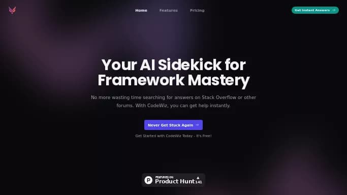 CodeWiz — бесплатная нейросеть   для разработки программного обеспечения,  для помощи в образовании. Бесплатная версия с ограниченным функционалом, есть платные тарифы.
