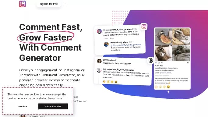 Comment Generator — платная нейросеть   для SMM,  для маркетинга. Бесплатная версия с ограниченным функционалом, есть платные тарифы.