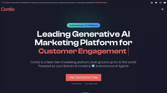 Contlo.ai — бесплатная нейросеть   для маркетинга,  для SMM. Бесплатная версия с ограниченным функционалом, есть платные тарифы.