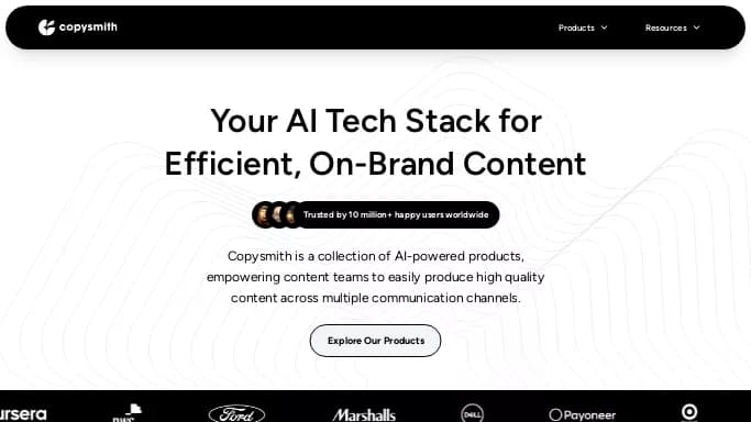 Copysmith — бесплатная нейросеть   для копирайтинга,  для SMM. Бесплатная версия с ограниченным функционалом, есть платные тарифы.