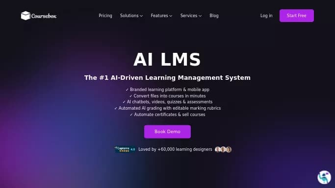 AI LMS by Coursebox — платная нейросеть   для помощи в образовании,  — чат-бот. Бесплатная версия с ограниченным функционалом, есть платные тарифы.