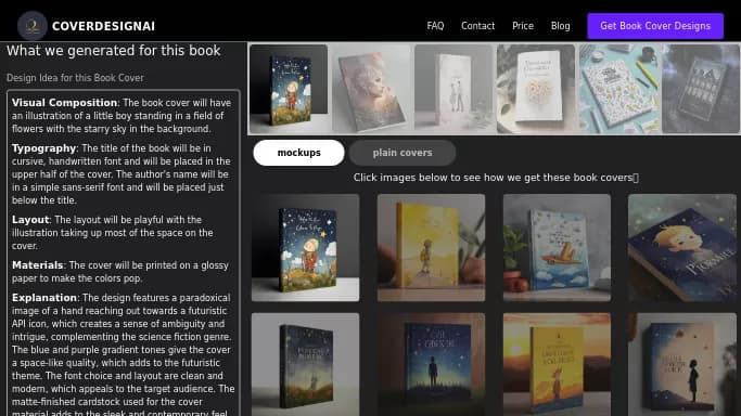 CoverDesign AI — платная нейросеть   для создания изображений. Бесплатная версия с ограниченным функционалом, есть платные тарифы.