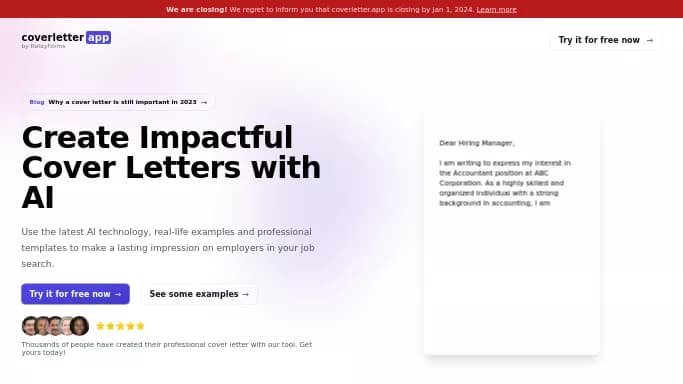 Coverletter.app — платная нейросеть   помогающие в управлении персоналом. Бесплатная версия с ограниченным функционалом, есть платные тарифы.