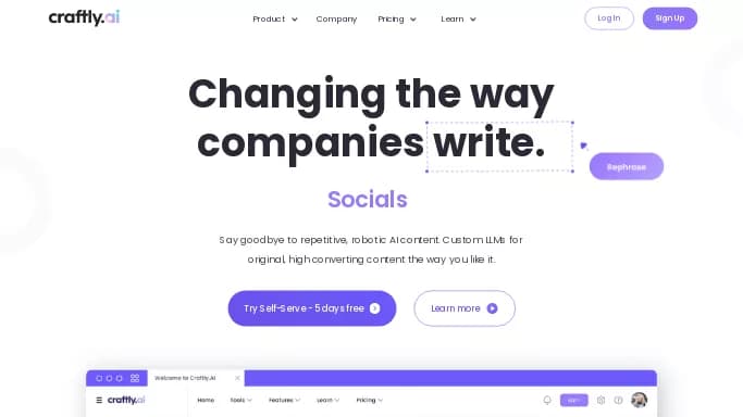 Craftly.ai — платная нейросеть   для написания текста. Бесплатная версия с ограниченным функционалом, есть платные тарифы.