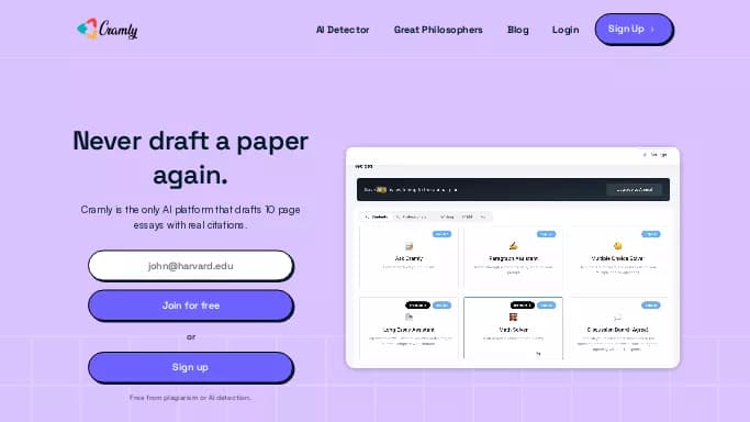 Cramly.ai — платная нейросеть   для помощи в образовании. Бесплатная версия с ограниченным функционалом, есть платные тарифы.