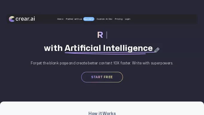 Crear.ai — бесплатная нейросеть   для копирайтинга. Бесплатная версия с ограниченным функционалом, есть платные тарифы.