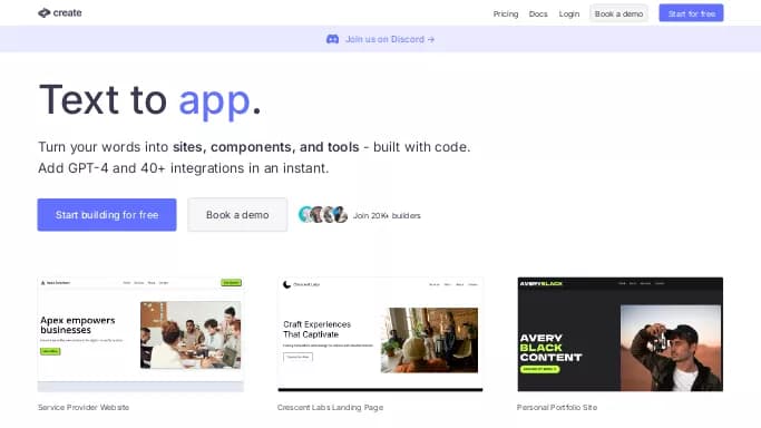 Create AI — бесплатная нейросеть   для разработки программного обеспечения,  для no Code/Low Code разработки. Бесплатная версия с ограниченным функционалом, есть платные тарифы.