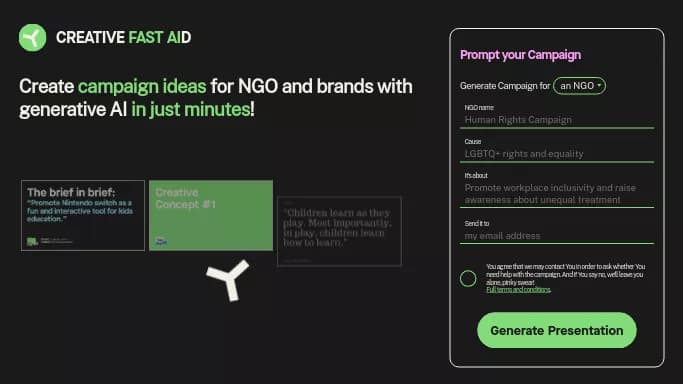 Creative Fast AID — бесплатная нейросеть   для маркетинга. 