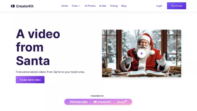 CreatorKit Santa — бесплатная нейросеть   для развлечений,  для создания видео. 