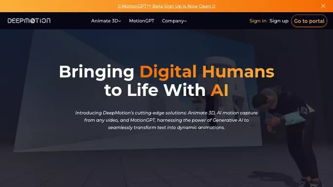 DeepMotion — бесплатная нейросеть   для 3D и анимации. Бесплатная версия с ограниченным функционалом, есть платные тарифы.