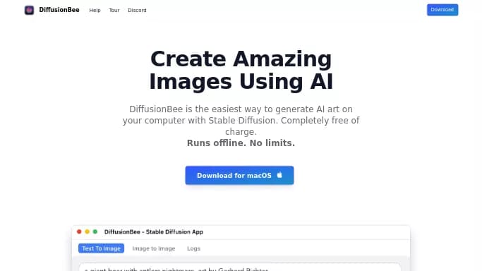 DiffusionBee — бесплатная нейросеть   для создания изображений. 
