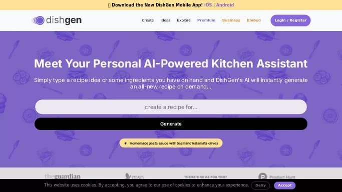 DishGen — бесплатная нейросеть   для повышения продуктивности, для помощи в автоматизации. 