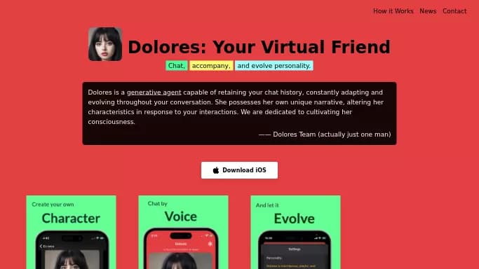 Dolores — бесплатная нейросеть   для знакомств. Бесплатная версия с ограниченным функционалом, есть платные тарифы.